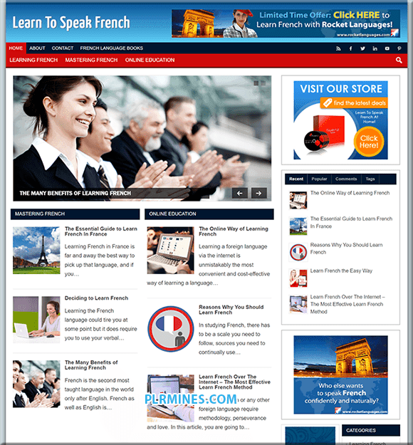 Aprenda Francês PLR WordPress Blog