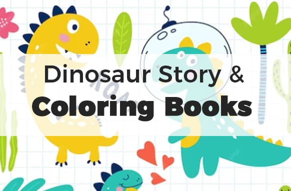 História de dinossauros e livros de colorir