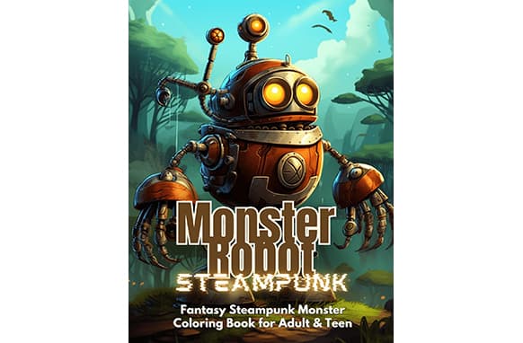 Livro de colorir adulto robô monstro Steampunk
